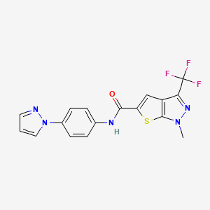 molecular formula C17H12F3N5OS B4373592 1-METHYL-N~5~-[4-(1H-PYRAZOL-1-YL)PHENYL]-3-(TRIFLUOROMETHYL)-1H-THIENO[2,3-C]PYRAZOLE-5-CARBOXAMIDE 