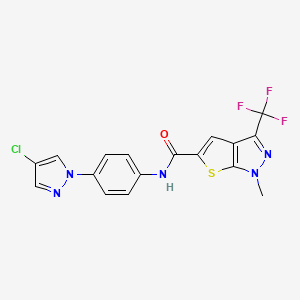 molecular formula C17H11ClF3N5OS B4373704 N~5~-[4-(4-CHLORO-1H-PYRAZOL-1-YL)PHENYL]-1-METHYL-3-(TRIFLUOROMETHYL)-1H-THIENO[2,3-C]PYRAZOLE-5-CARBOXAMIDE 