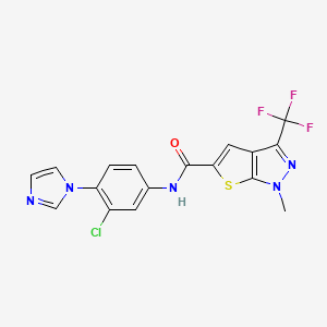 molecular formula C17H11ClF3N5OS B4373719 N~5~-[3-CHLORO-4-(1H-IMIDAZOL-1-YL)PHENYL]-1-METHYL-3-(TRIFLUOROMETHYL)-1H-THIENO[2,3-C]PYRAZOLE-5-CARBOXAMIDE 