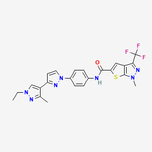 molecular formula C23H20F3N7OS B4373731 N-[4-(1'-ethyl-3'-methyl-1H,1'H-3,4'-bipyrazol-1-yl)phenyl]-1-methyl-3-(trifluoromethyl)-1H-thieno[2,3-c]pyrazole-5-carboxamide 