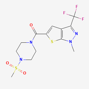 molecular formula C13H15F3N4O3S2 B4373736 [4-(METHYLSULFONYL)PIPERAZINO][1-METHYL-3-(TRIFLUOROMETHYL)-1H-THIENO[2,3-C]PYRAZOL-5-YL]METHANONE 