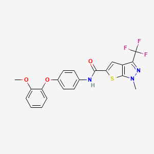 molecular formula C21H16F3N3O3S B4373748 N~5~-[4-(2-METHOXYPHENOXY)PHENYL]-1-METHYL-3-(TRIFLUOROMETHYL)-1H-THIENO[2,3-C]PYRAZOLE-5-CARBOXAMIDE 