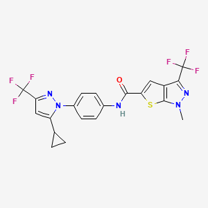 molecular formula C21H15F6N5OS B4373774 N-{4-[5-cyclopropyl-3-(trifluoromethyl)-1H-pyrazol-1-yl]phenyl}-1-methyl-3-(trifluoromethyl)-1H-thieno[2,3-c]pyrazole-5-carboxamide 