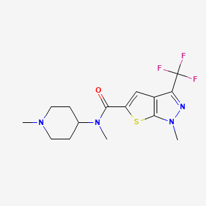 molecular formula C15H19F3N4OS B4373775 N~5~,1-DIMETHYL-N~5~-(1-METHYL-4-PIPERIDYL)-3-(TRIFLUOROMETHYL)-1H-THIENO[2,3-C]PYRAZOLE-5-CARBOXAMIDE 