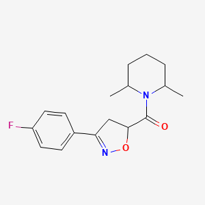 molecular formula C17H21FN2O2 B4373804 1-{[3-(4-fluorophenyl)-4,5-dihydro-5-isoxazolyl]carbonyl}-2,6-dimethylpiperidine 