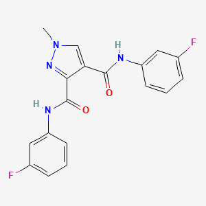 molecular formula C18H14F2N4O2 B4373904 N,N'-bis(3-fluorophenyl)-1-methyl-1H-pyrazole-3,4-dicarboxamide 