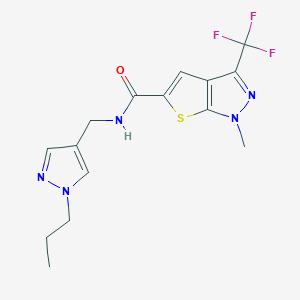 molecular formula C15H16F3N5OS B4373958 1-METHYL-N~5~-[(1-PROPYL-1H-PYRAZOL-4-YL)METHYL]-3-(TRIFLUOROMETHYL)-1H-THIENO[2,3-C]PYRAZOLE-5-CARBOXAMIDE 