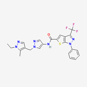 molecular formula C23H20F3N7OS B4374059 N-{1-[(1-ethyl-5-methyl-1H-pyrazol-4-yl)methyl]-1H-pyrazol-4-yl}-1-phenyl-3-(trifluoromethyl)-1H-thieno[2,3-c]pyrazole-5-carboxamide 