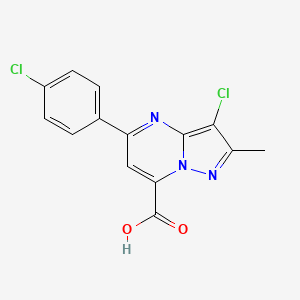 molecular formula C14H9Cl2N3O2 B4374067 3-chloro-5-(4-chlorophenyl)-2-methylpyrazolo[1,5-a]pyrimidine-7-carboxylic acid 