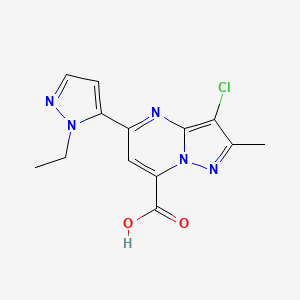 molecular formula C13H12ClN5O2 B4374073 3-chloro-5-(1-ethyl-1H-pyrazol-5-yl)-2-methylpyrazolo[1,5-a]pyrimidine-7-carboxylic acid 