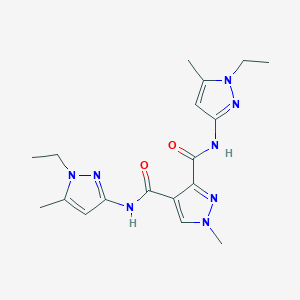 molecular formula C18H24N8O2 B4374104 N~3~,N~4~-BIS(1-ETHYL-5-METHYL-1H-PYRAZOL-3-YL)-1-METHYL-1H-PYRAZOLE-3,4-DICARBOXAMIDE 