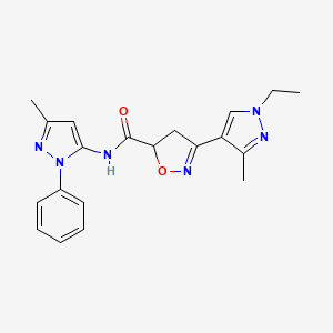 molecular formula C20H22N6O2 B4374147 3-(1-ethyl-3-methyl-1H-pyrazol-4-yl)-N-(3-methyl-1-phenyl-1H-pyrazol-5-yl)-4,5-dihydro-5-isoxazolecarboxamide 