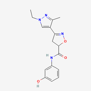 molecular formula C16H18N4O3 B4374155 3-(1-ethyl-3-methylpyrazol-4-yl)-N-(3-hydroxyphenyl)-4,5-dihydro-1,2-oxazole-5-carboxamide 