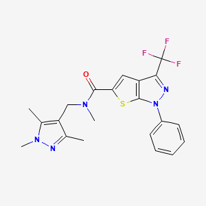 molecular formula C21H20F3N5OS B4374189 N~5~-METHYL-1-PHENYL-3-(TRIFLUOROMETHYL)-N~5~-[(1,3,5-TRIMETHYL-1H-PYRAZOL-4-YL)METHYL]-1H-THIENO[2,3-C]PYRAZOLE-5-CARBOXAMIDE 