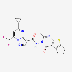 molecular formula C21H18F2N6O2S B4374300 5-CYCLOPROPYL-7-(DIFLUOROMETHYL)-N~3~-[2-METHYL-4-OXO-6,7-DIHYDRO-4H-CYCLOPENTA[4,5]THIENO[2,3-D]PYRIMIDIN-3(5H)-YL]PYRAZOLO[1,5-A]PYRIMIDINE-3-CARBOXAMIDE 