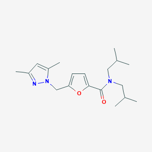 molecular formula C19H29N3O2 B4374310 5-[(3,5-dimethyl-1H-pyrazol-1-yl)methyl]-N,N-diisobutyl-2-furamide 