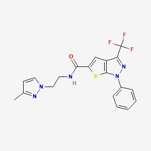 molecular formula C19H16F3N5OS B4374529 N-[2-(3-methyl-1H-pyrazol-1-yl)ethyl]-1-phenyl-3-(trifluoromethyl)-1H-thieno[2,3-c]pyrazole-5-carboxamide 