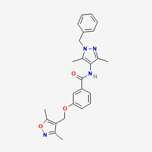 molecular formula C25H26N4O3 B4374594 N~1~-(1-BENZYL-3,5-DIMETHYL-1H-PYRAZOL-4-YL)-3-[(3,5-DIMETHYL-4-ISOXAZOLYL)METHOXY]BENZAMIDE 