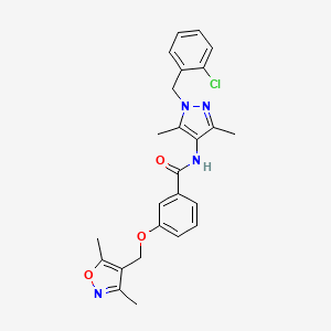 molecular formula C25H25ClN4O3 B4374595 N~1~-[1-(2-CHLOROBENZYL)-3,5-DIMETHYL-1H-PYRAZOL-4-YL]-3-[(3,5-DIMETHYL-4-ISOXAZOLYL)METHOXY]BENZAMIDE 