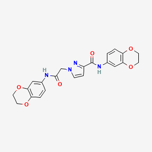 molecular formula C22H20N4O6 B4374695 N~3~-(2,3-DIHYDRO-1,4-BENZODIOXIN-6-YL)-1-[2-(2,3-DIHYDRO-1,4-BENZODIOXIN-6-YLAMINO)-2-OXOETHYL]-1H-PYRAZOLE-3-CARBOXAMIDE 