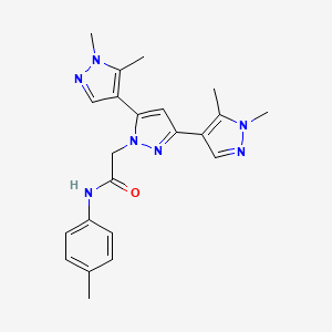 molecular formula C22H25N7O B4374770 2-[3,5-bis(1,5-dimethylpyrazol-4-yl)pyrazol-1-yl]-N-(4-methylphenyl)acetamide 