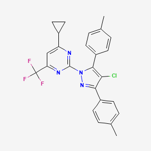 molecular formula C25H20ClF3N4 B4374784 2-[4-chloro-3,5-bis(4-methylphenyl)-1H-pyrazol-1-yl]-4-cyclopropyl-6-(trifluoromethyl)pyrimidine 