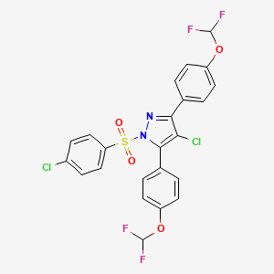 molecular formula C23H14Cl2F4N2O4S B4374799 4-chloro-1-[(4-chlorophenyl)sulfonyl]-3,5-bis[4-(difluoromethoxy)phenyl]-1H-pyrazole 