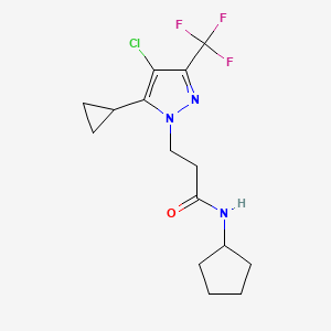 molecular formula C15H19ClF3N3O B4374894 3-[4-chloro-5-cyclopropyl-3-(trifluoromethyl)-1H-pyrazol-1-yl]-N-cyclopentylpropanamide 