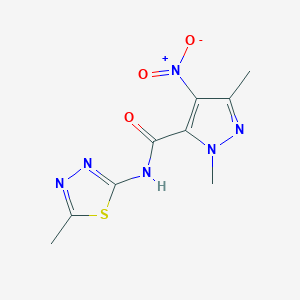 molecular formula C9H10N6O3S B4374918 1,3-dimethyl-N-(5-methyl-1,3,4-thiadiazol-2-yl)-4-nitro-1H-pyrazole-5-carboxamide 