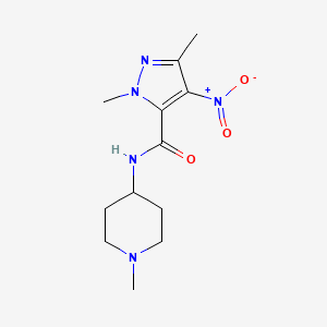 molecular formula C12H19N5O3 B4374940 1,3-DIMETHYL-N-(1-METHYL-4-PIPERIDYL)-4-NITRO-1H-PYRAZOLE-5-CARBOXAMIDE 