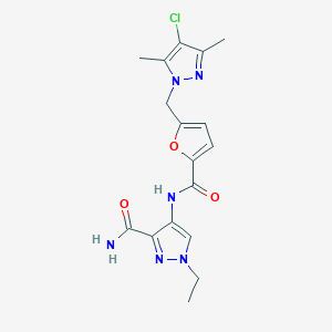 molecular formula C17H19ClN6O3 B4374981 4-[({5-[(4-CHLORO-3,5-DIMETHYL-1H-PYRAZOL-1-YL)METHYL]-2-FURYL}CARBONYL)AMINO]-1-ETHYL-1H-PYRAZOLE-3-CARBOXAMIDE 