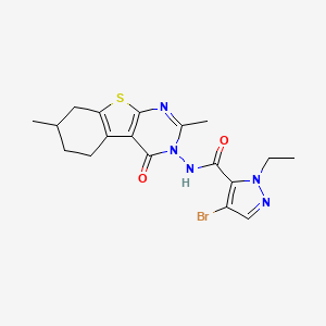 molecular formula C18H20BrN5O2S B4374989 4-BROMO-N-[2,7-DIMETHYL-4-OXO-5,6,7,8-TETRAHYDRO[1]BENZOTHIENO[2,3-D]PYRIMIDIN-3(4H)-YL]-1-ETHYL-1H-PYRAZOLE-5-CARBOXAMIDE 