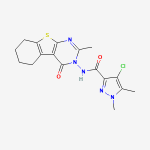 molecular formula C17H18ClN5O2S B4374997 4-CHLORO-1,5-DIMETHYL-N-[2-METHYL-4-OXO-5,6,7,8-TETRAHYDRO[1]BENZOTHIENO[2,3-D]PYRIMIDIN-3(4H)-YL]-1H-PYRAZOLE-3-CARBOXAMIDE 