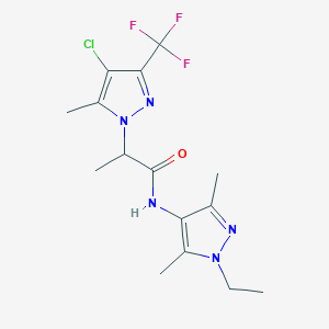 molecular formula C15H19ClF3N5O B4375015 2-[4-chloro-5-methyl-3-(trifluoromethyl)-1H-pyrazol-1-yl]-N-(1-ethyl-3,5-dimethyl-1H-pyrazol-4-yl)propanamide 