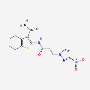 molecular formula C15H17N5O4S B4375043 2-{[3-(3-nitro-1H-pyrazol-1-yl)propanoyl]amino}-4,5,6,7-tetrahydro-1-benzothiophene-3-carboxamide 