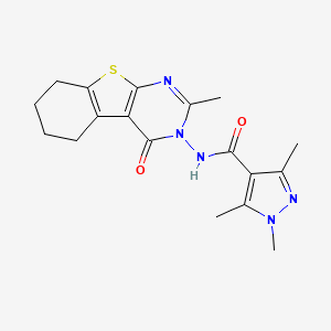 molecular formula C18H21N5O2S B4375080 1,3,5-TRIMETHYL-N-[2-METHYL-4-OXO-5,6,7,8-TETRAHYDRO[1]BENZOTHIENO[2,3-D]PYRIMIDIN-3(4H)-YL]-1H-PYRAZOLE-4-CARBOXAMIDE 