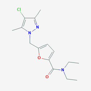 molecular formula C15H20ClN3O2 B4375097 5-[(4-chloro-3,5-dimethyl-1H-pyrazol-1-yl)methyl]-N,N-diethyl-2-furamide 