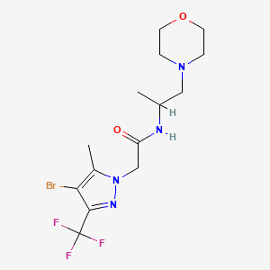 molecular formula C14H20BrF3N4O2 B4375120 2-[4-BROMO-5-METHYL-3-(TRIFLUOROMETHYL)-1H-PYRAZOL-1-YL]-N-(1-METHYL-2-MORPHOLINOETHYL)ACETAMIDE 