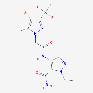 molecular formula C13H14BrF3N6O2 B4375125 4-({2-[4-BROMO-5-METHYL-3-(TRIFLUOROMETHYL)-1H-PYRAZOL-1-YL]ACETYL}AMINO)-1-ETHYL-1H-PYRAZOLE-5-CARBOXAMIDE 