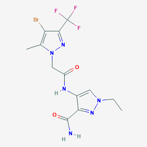 molecular formula C13H14BrF3N6O2 B4375130 4-({2-[4-BROMO-5-METHYL-3-(TRIFLUOROMETHYL)-1H-PYRAZOL-1-YL]ACETYL}AMINO)-1-ETHYL-1H-PYRAZOLE-3-CARBOXAMIDE 