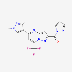 molecular formula C16H12F3N7O B4375167 [5-(1,3-dimethyl-1H-pyrazol-4-yl)-7-(trifluoromethyl)pyrazolo[1,5-a]pyrimidin-2-yl](1H-pyrazol-1-yl)methanone 