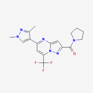 molecular formula C17H17F3N6O B4375180 [5-(1,3-DIMETHYL-1H-PYRAZOL-4-YL)-7-(TRIFLUOROMETHYL)PYRAZOLO[1,5-A]PYRIMIDIN-2-YL](1-PYRROLIDINYL)METHANONE 