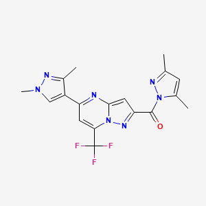 molecular formula C18H16F3N7O B4375183 (3,5-dimethyl-1H-pyrazol-1-yl)[5-(1,3-dimethyl-1H-pyrazol-4-yl)-7-(trifluoromethyl)pyrazolo[1,5-a]pyrimidin-2-yl]methanone 