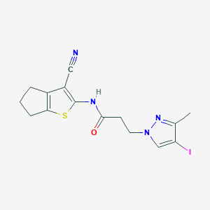 molecular formula C15H15IN4OS B4375185 N-(3-cyano-5,6-dihydro-4H-cyclopenta[b]thiophen-2-yl)-3-(4-iodo-3-methyl-1H-pyrazol-1-yl)propanamide 