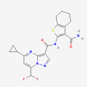 molecular formula C20H19F2N5O2S B4375197 N-[3-(AMINOCARBONYL)-4,5,6,7-TETRAHYDRO-1-BENZOTHIOPHEN-2-YL]-5-CYCLOPROPYL-7-(DIFLUOROMETHYL)PYRAZOLO[1,5-A]PYRIMIDINE-3-CARBOXAMIDE 