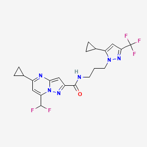 molecular formula C21H21F5N6O B4375265 5-cyclopropyl-N-{3-[5-cyclopropyl-3-(trifluoromethyl)-1H-pyrazol-1-yl]propyl}-7-(difluoromethyl)pyrazolo[1,5-a]pyrimidine-2-carboxamide 