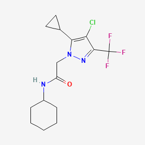 molecular formula C15H19ClF3N3O B4375339 2-[4-chloro-5-cyclopropyl-3-(trifluoromethyl)-1H-pyrazol-1-yl]-N-cyclohexylacetamide 