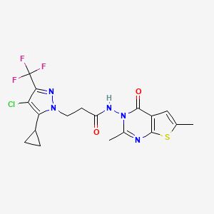 molecular formula C18H17ClF3N5O2S B4375365 3-[4-CHLORO-5-CYCLOPROPYL-3-(TRIFLUOROMETHYL)-1H-PYRAZOL-1-YL]-N-[2,6-DIMETHYL-4-OXOTHIENO[2,3-D]PYRIMIDIN-3(4H)-YL]PROPANAMIDE 