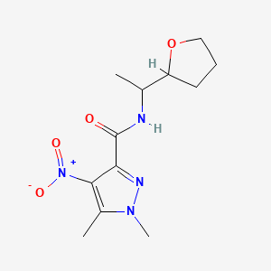 molecular formula C12H18N4O4 B4375398 1,5-DIMETHYL-4-NITRO-N~3~-(1-TETRAHYDRO-2-FURANYLETHYL)-1H-PYRAZOLE-3-CARBOXAMIDE 