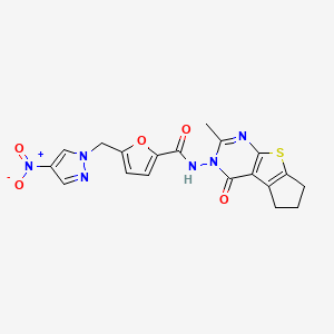 molecular formula C19H16N6O5S B4375421 N-[2-METHYL-4-OXO-6,7-DIHYDRO-4H-CYCLOPENTA[4,5]THIENO[2,3-D]PYRIMIDIN-3(5H)-YL]-5-[(4-NITRO-1H-PYRAZOL-1-YL)METHYL]-2-FURAMIDE 